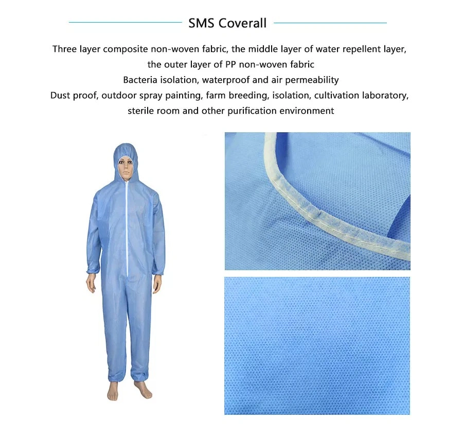 Type 5, 6 White Protective Sf 55GSM Protection Paint Spray Suits Disposable Coverall Safety Work Overalls