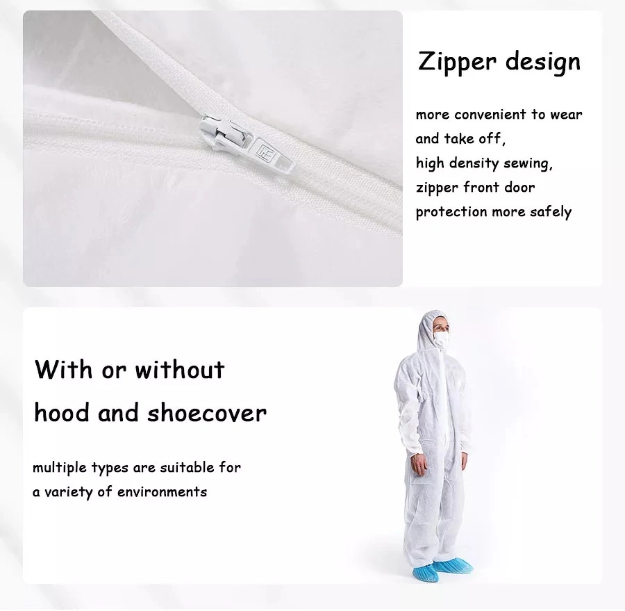 Non-Woven Fabrics Coverall Disposable Isolation Clothing Waterproof Personal Isolation Coverall White Blue Coverall Suit with Shoe Cover